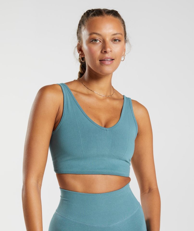 Women's Gymshark Rest Day Seamless Bralette Sports Bra Blue | CA 5138A7